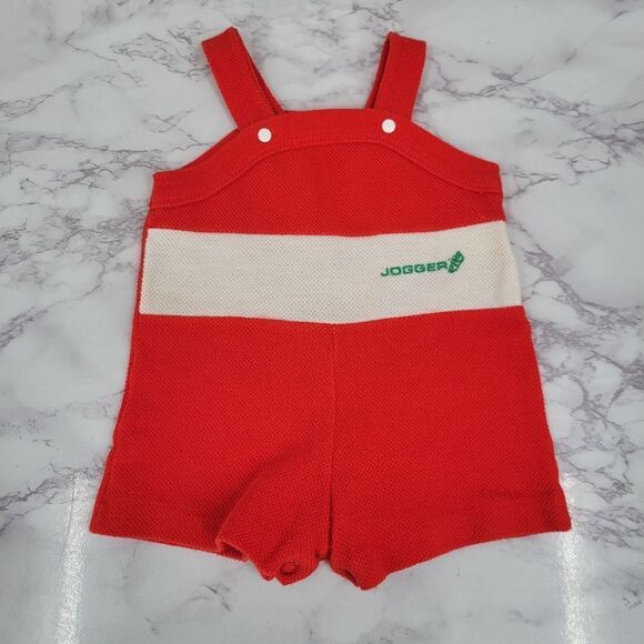 Buster Brown Vintage Sporty Jon Jon Short Overalls "Jogger" Red and White - Picture 1 of 12
